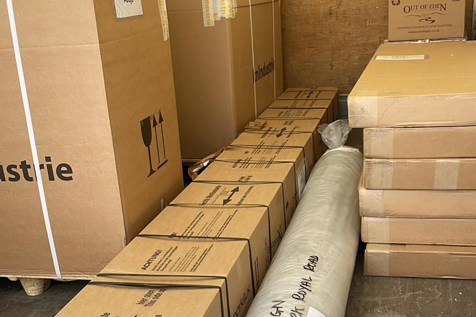 Packed items inside a Dumond van